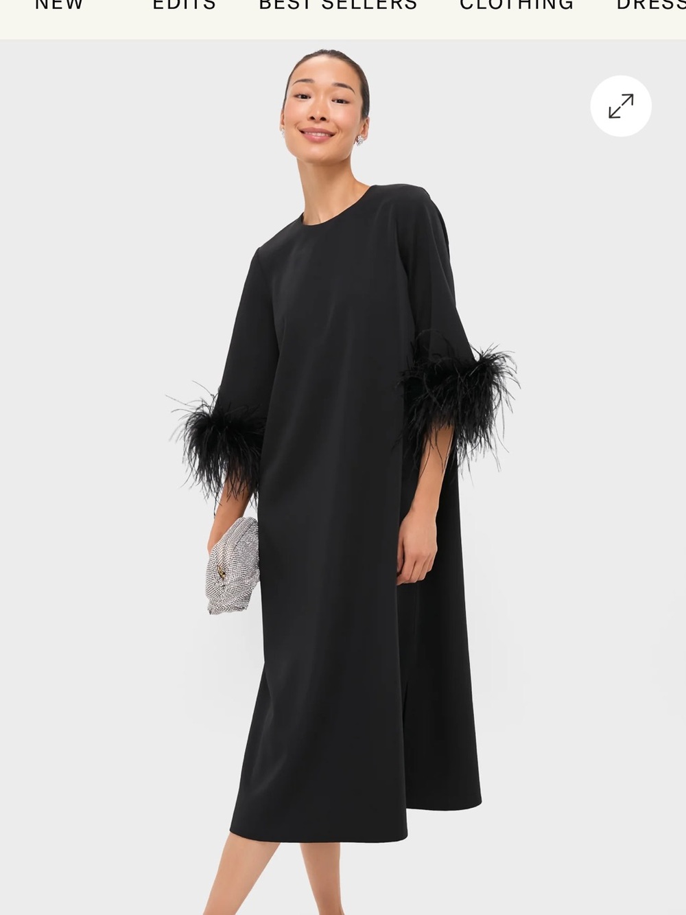 Tuckernuck Black Feather-Cuff Midi Dress